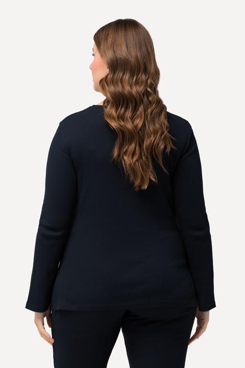 Immagine prodotto Ulla Popken Bellieva Longshirt, Rippjersey, Ausschnitt mit Bindeband, Stilfunktion, Langarm (46, 48)