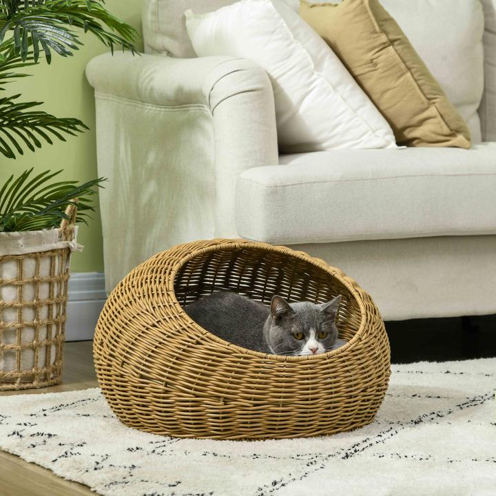 Produktbild PawHut Rattan Katzenkorb PE-Rattan, Polyester Braun (Katze)
