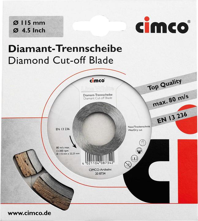 Produktbild Cimco Diamant-Trennscheibe Beton Klinker Durchmesser 115