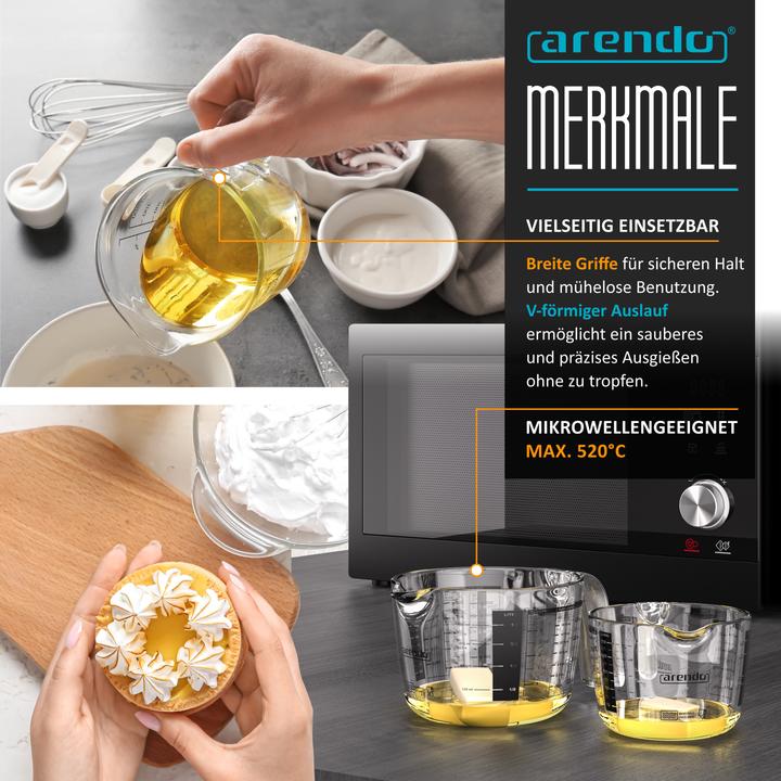 Immagine prodotto Arendo Messbecher 500 ml Glas Messkrug, Borosilikatglas, Mikrowellengeeignet, Küchenmass, Masskanne, 0,5 L (500 ml)