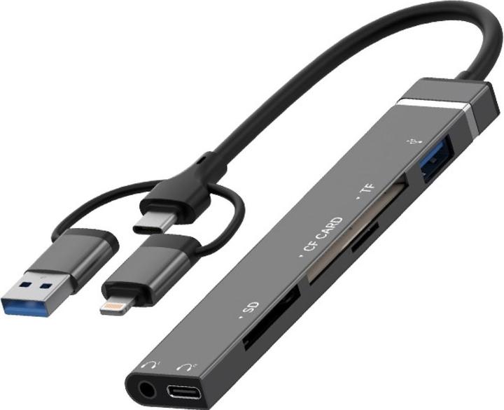 Image du produit PowerGuard All-for-All USB-C, UBS-A & Lightning Audio & Photo Camera Cardreader (Lightning, USB-A, USB-C, Jack 3.5mm, USB-A)
