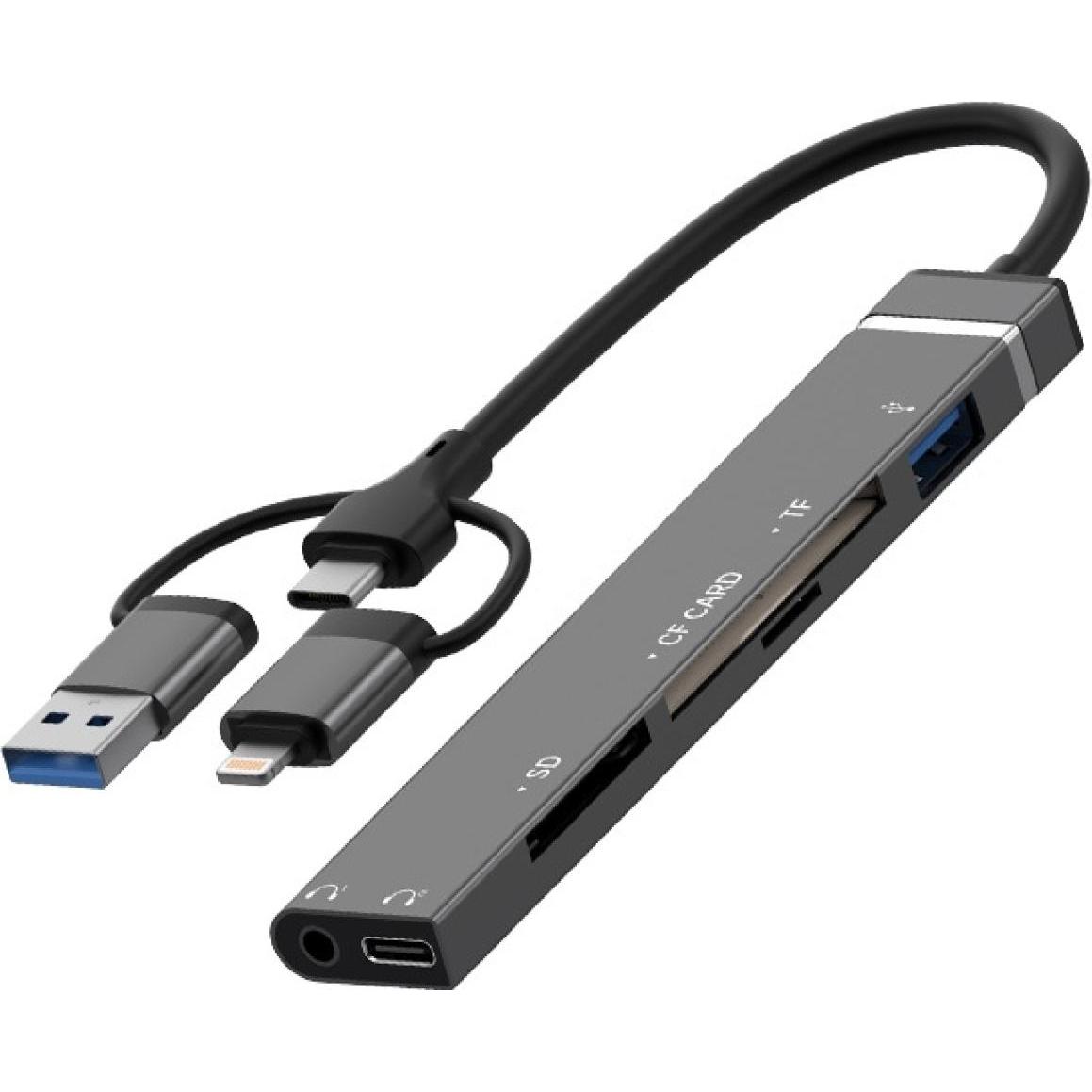 PowerGuard All-for-All USB-C, UBS-A & Lightning Audio & Photo Camera Cardreader (Lightning, USB-A, USB-C, Jack da 3.5mm, USB-A), Adattatore dispositiv
