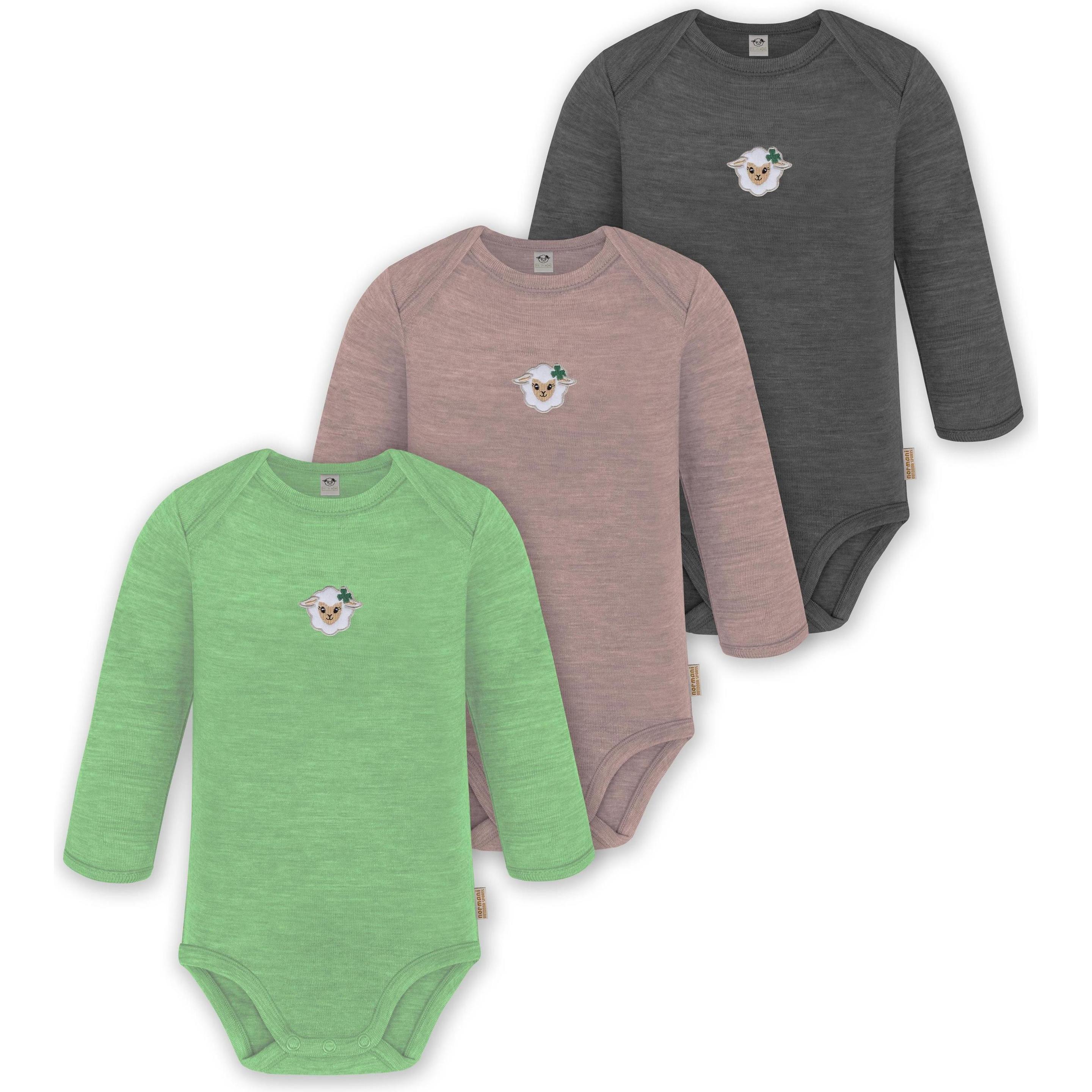 Normani, Herren, Body, 3er Pack Baby Merino Body Langarm „Auckland" - 9375, Rosa, (56)