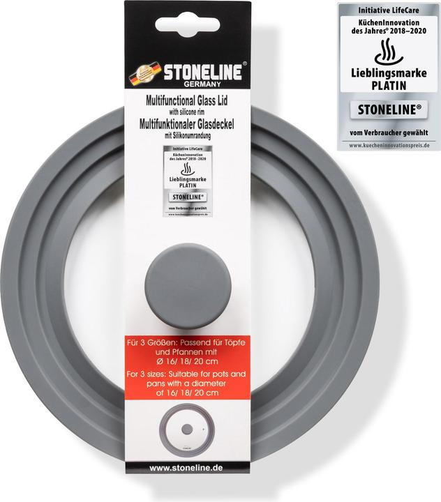 Actual product image Stoneline Universal glass lid 13406 Lid, Diameter 16/18/20 cm, Transparent (20 cm, Glass, Plastic)