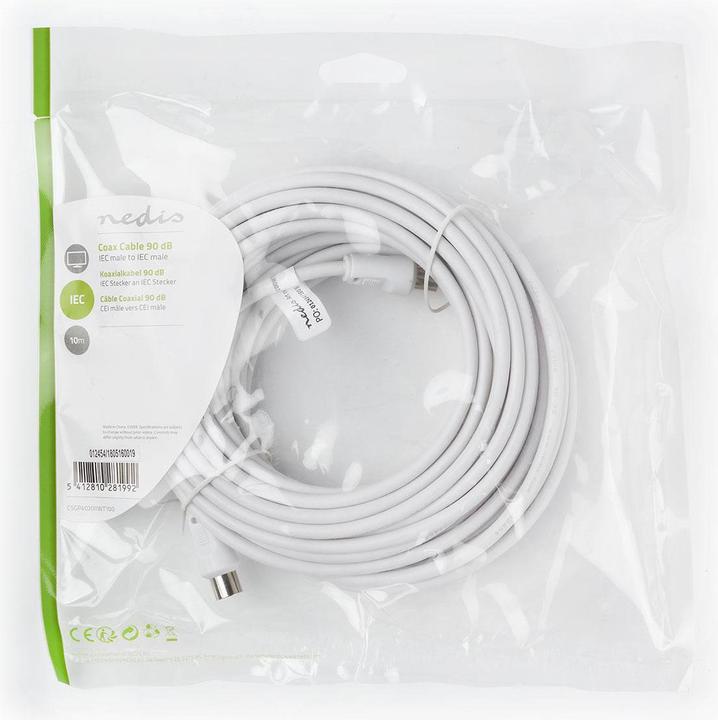 Produktbild Nedis Coax Cable IEC (Coax) Male IEC (Coax) Male Nickel Plated 90 dB 75 Ohm Double Shielded 10.0 m R (90 dB, Antennenkabel)