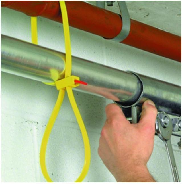 Productafbeelding HellermannTyton Kabelbinder SpeedyTie® (L x B) 750 mm x 13 mm SPEEDYTIE-PA66-YE-V1 Kleur: Geel, Rood 5 stuks. (Plastic kabelbinders, 750 mm, 5 Pcs.)