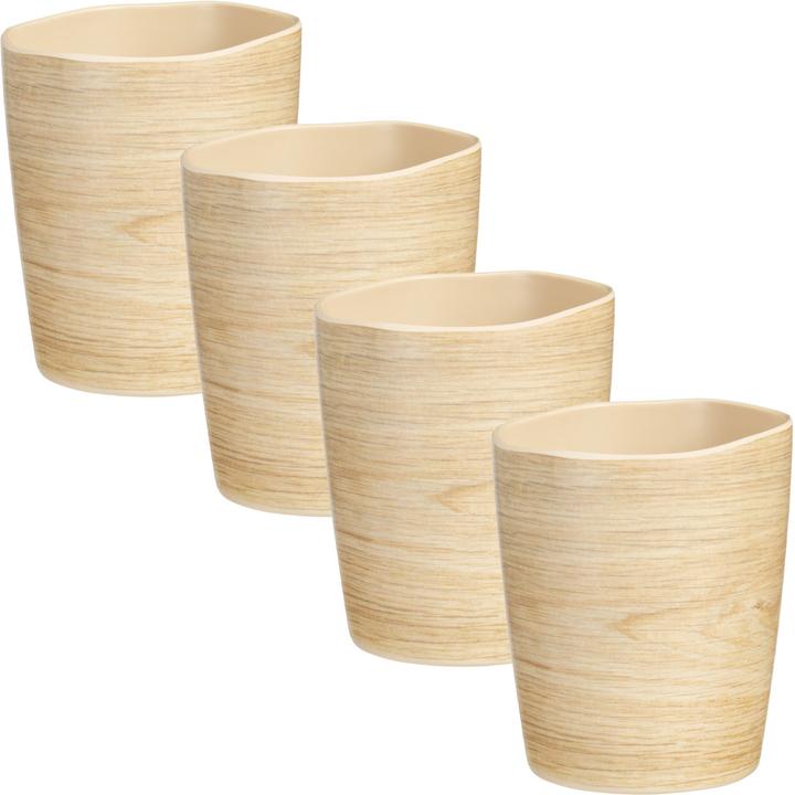 Excellent Houseware 4er-Set Bruchfester Melaminbecher in Holzoptik-Design, 9 x 11 cm (450 ml, 4x)