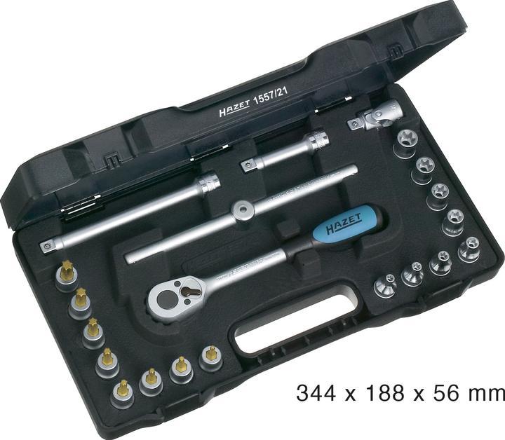 Produktbild HAZET Werkzeug Satz ∙ TORX 1557/21 ∙ Vierkant10 mm (3/8 Zoll) ∙ Aussen TORX Profil, Innen TORX Pr…