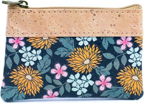 MB Cork Schickes Mini-Portemonnaie aus bedrucktem Kork mit zwei Reissverschlussfächern