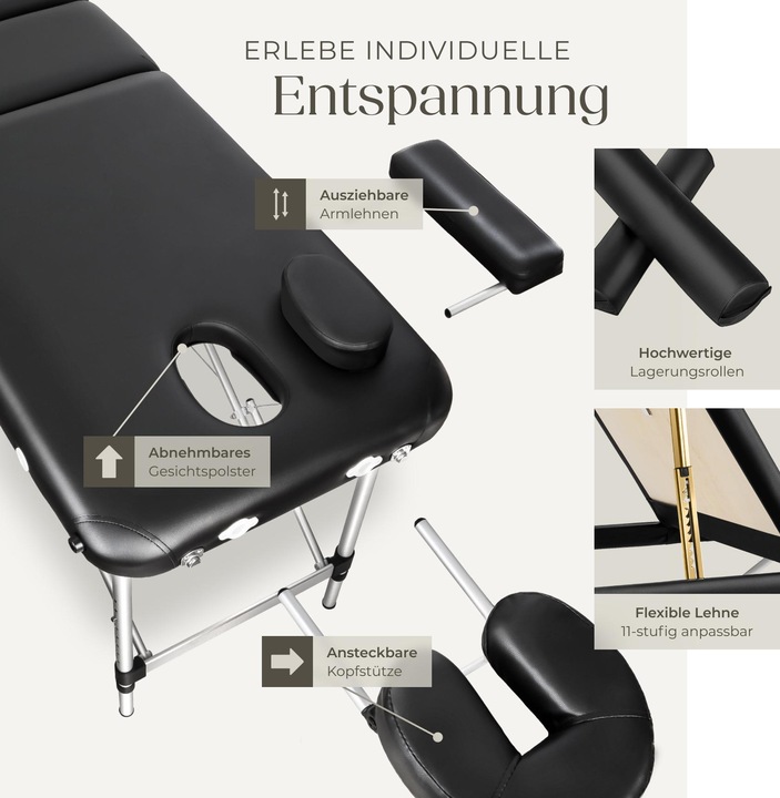 Immagine prodotto tectake Lettino per massaggi a 3 zone con schienale e bolster