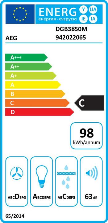 Energie-Label AEG DGB3850M Eingebaut Edelstahl ³/h C (Flachschirmhaube)
