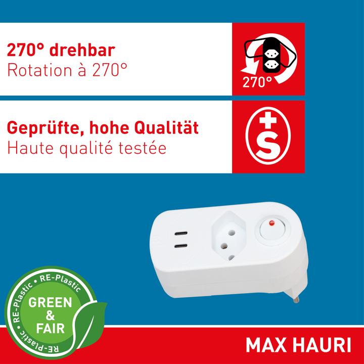 Image du produit Max Hauri ADAPT 1x Typ 13 USB-C/C 20W ws drehbar Green+Fair (Type 13, USB-C, 1x)