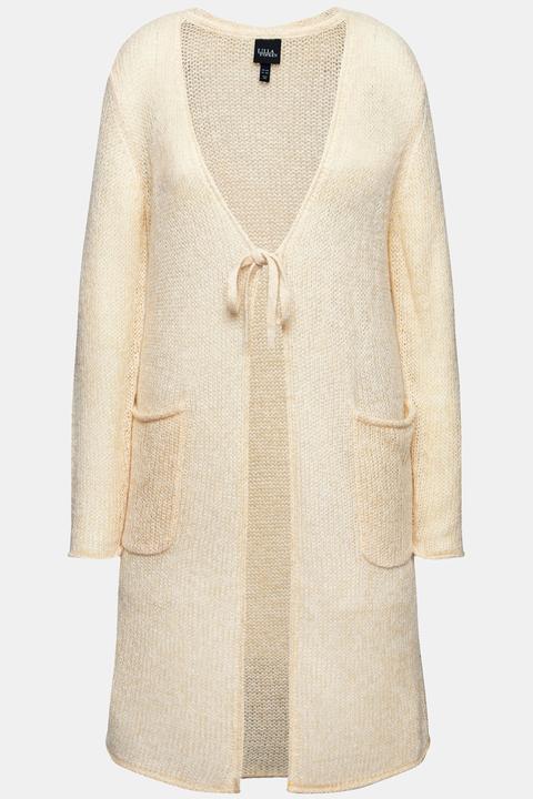 Produktbild Ulla Popken Long-Strickjacke, Bindeband, V-Ausschnitt, Rollkanten (60)