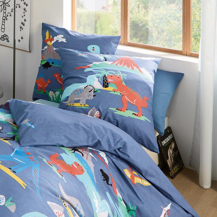 Produktbild Kaeppel Biber Bettwäsche Dinosaurus blau (135 x 200 cm, 80 x 80 cm)