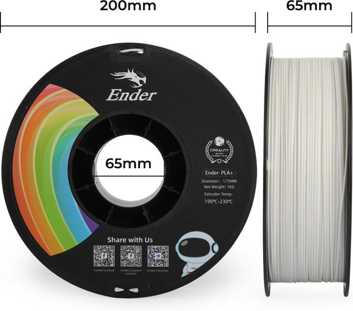 Actual product image Creality Filament PLA+ White, 1.75 mm, 1 kg (PLA, 1.75 mm, 1000 g, White)
