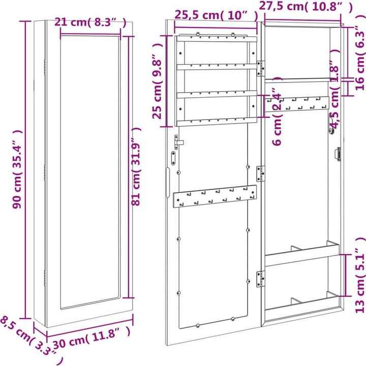 Image du produit vidaXL Schmuckschrank mit Spiegel