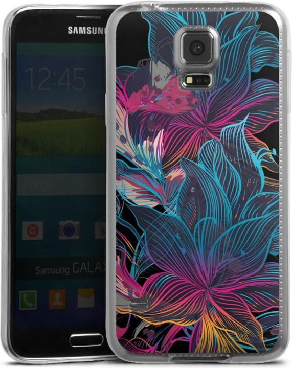 Produktbild DeinDesign Slim Case für Samsung Galaxy S5 Silikon Hülle Ultra Dünn Handyhülle Blumen Neon bunt (Samsung Galaxy S5)