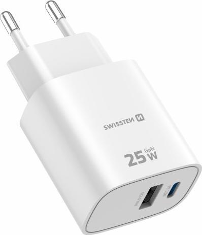 Produktbild Swissten Netzadapter EDGE GaN 25W, 2 Ports, 1x USB-C PD 25W + 1x USB-A 18W QC (25 W, 2 Ports)