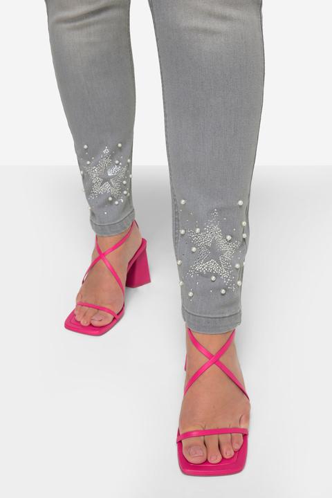 Actual product image Miamoda Slim Fit Elastic Waist 7/8 Jeggings with Stars and Beads on the Hems (58)