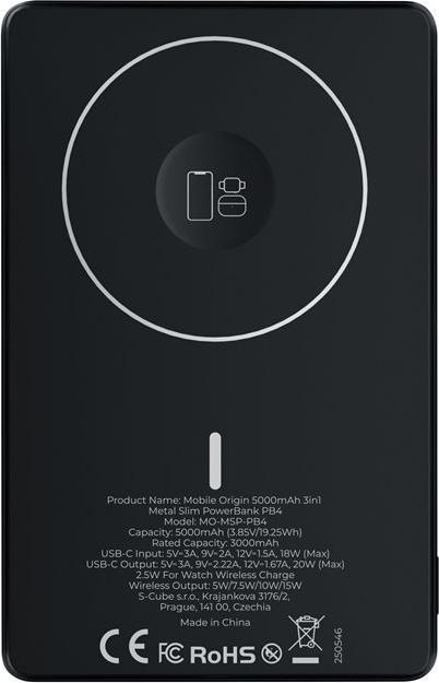 Image du produit Mobile Origin Powerbank 5000mAh 3in1 Metal Slim PowerBank PB4 (5000 mAh)