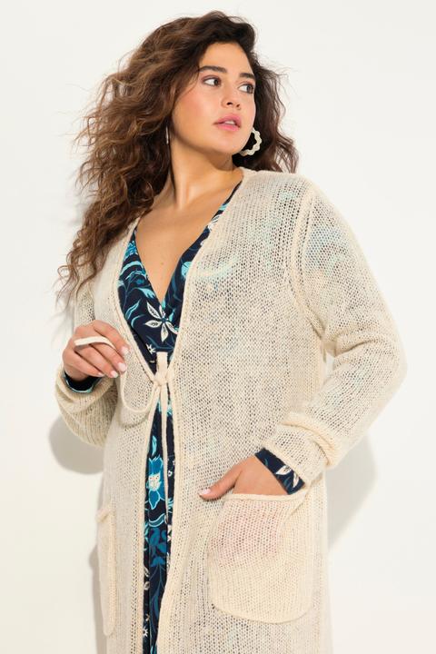 Produktbild Ulla Popken Long-Strickjacke, Bindeband, V-Ausschnitt, Rollkanten (42, 44)