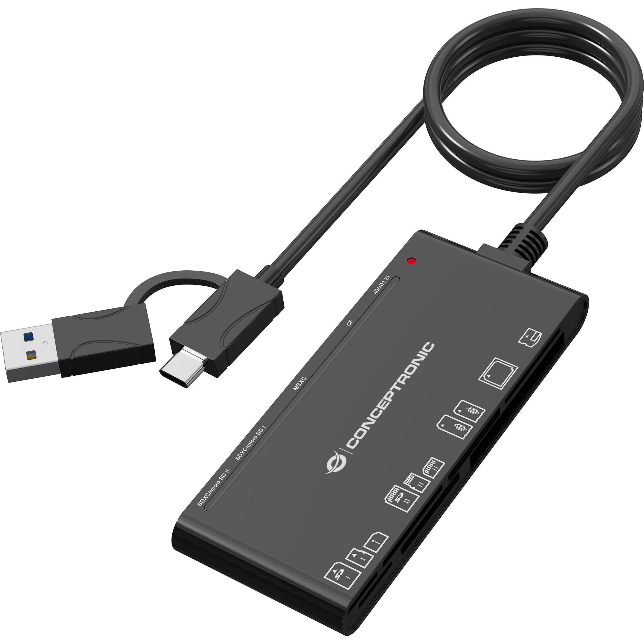 Conceptronic 7-in-1 Card Reader USB3.0,2xSD,2xMicroSD,MS,CF, Lettore di schede di memoria, Nero