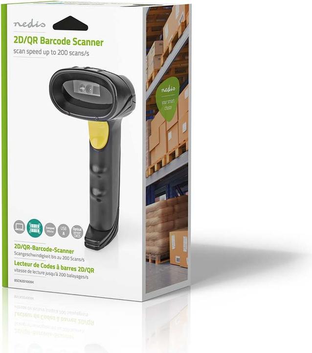 Produktbild Nedis Barcodescanner | CMOS | Kabelgebunden | 1D Linear / 2D/QR | Stromversorgung über USB | USB2.0 (1D-Barcodes, 2D-Barcodes, QR-Code)