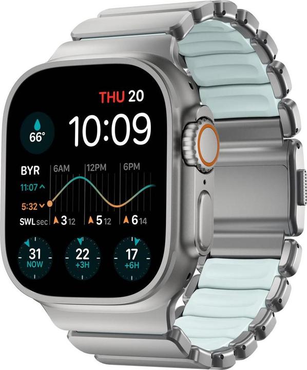 Nomad Stratos Band Titanium Natural 49mm Icy Blue Glow (FKM, Titane, Titane de grade 4)