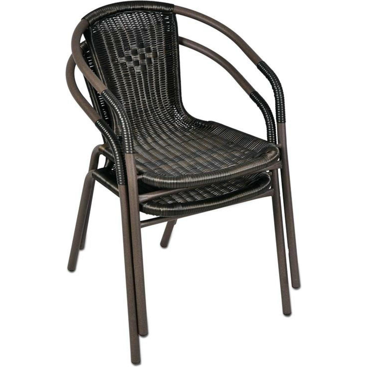Thumbnail - VCM, Gartenstühle, 4er Set Bistrostuhl dunkelbraun Stapelstuhl Balkonstuhl Rattanstuhl Poly-Rattan
