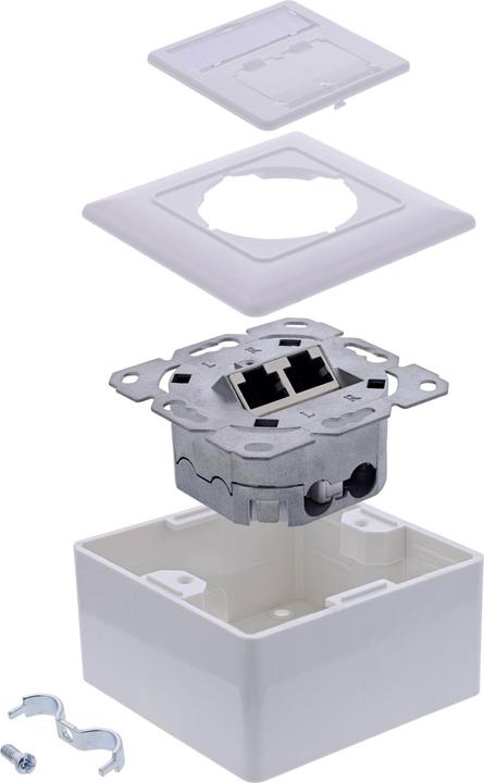 Produktbild InLine Cat.6A Anschlussdose AP/UP, 2x RJ45 Buchse, RAL9010, weiss