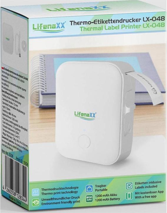 Produktbild Technaxx Mobiler Akku-Thermo-Etikettendrucker, App, 12 mm