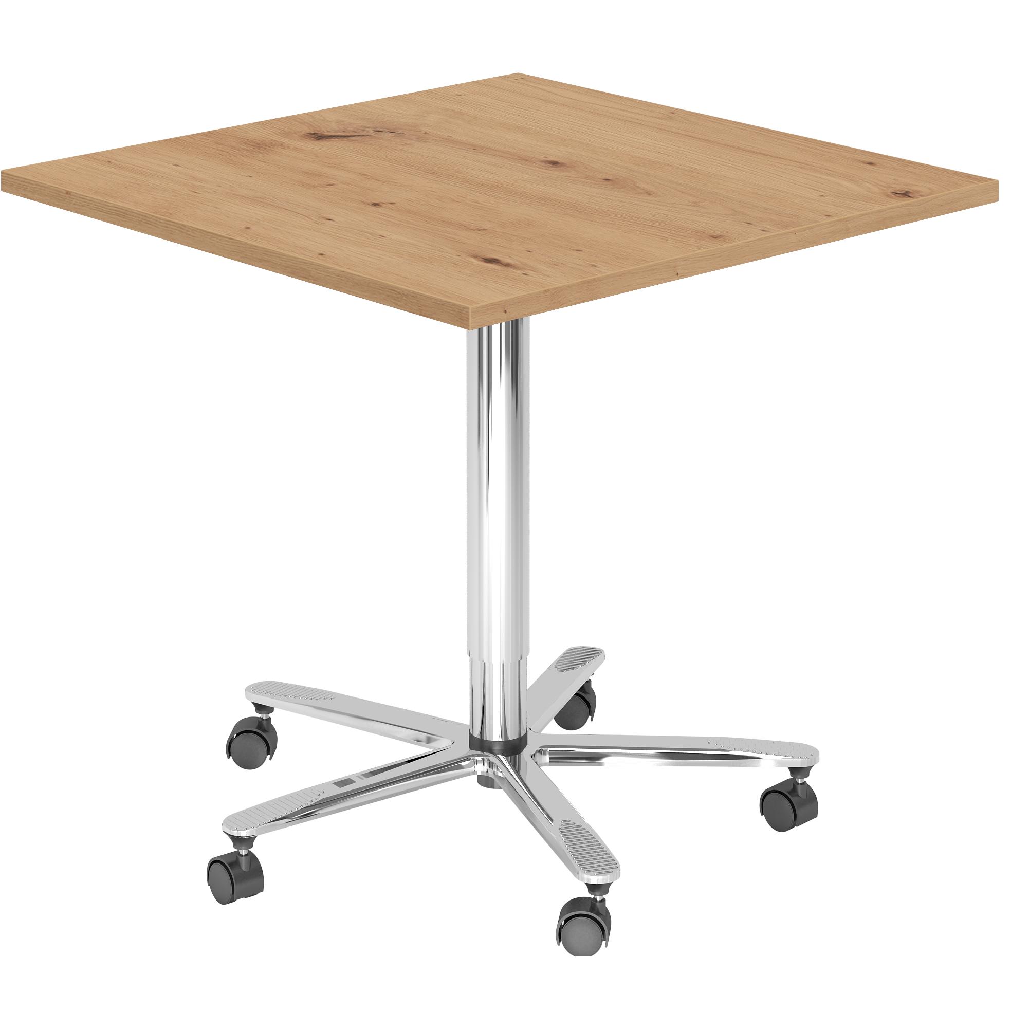 Hammerbacher, Scrivania, Tavolo elevabile a colonna 80x80cm rovere nodoso/cromo