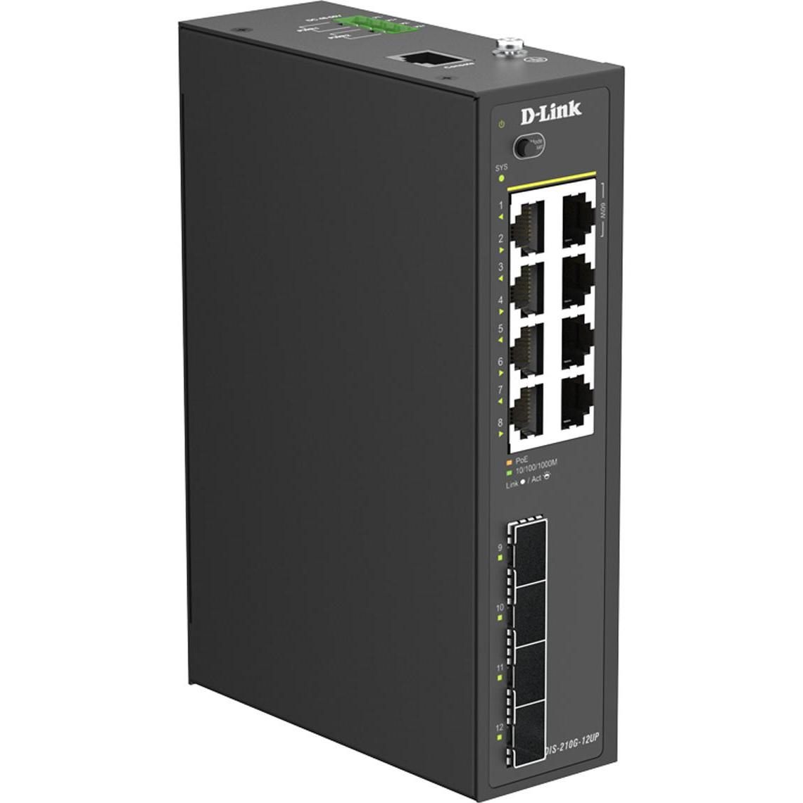 D-Link 12-Port 1g Industrial Poe Switc Smart Managed 4x Sfp (12 porte), Switch di rete, Nero