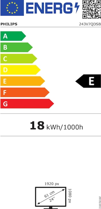 Energy Label Philips 243v7qdsb/00 (1920 x 1080 pixels, 24")