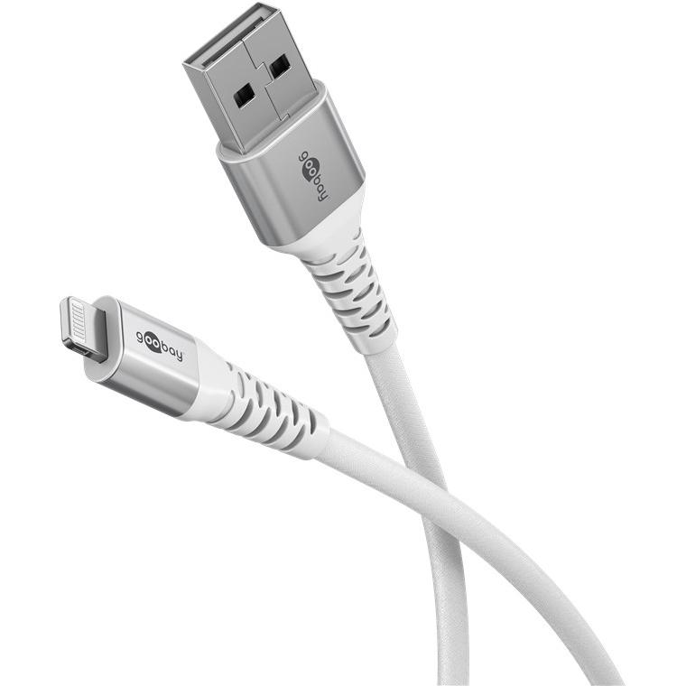 Goobay Lightning USB-A Supersoftes Textilkabel mit Metallsteckern, 3 m (3 m, USB 2.0), USB Kabel