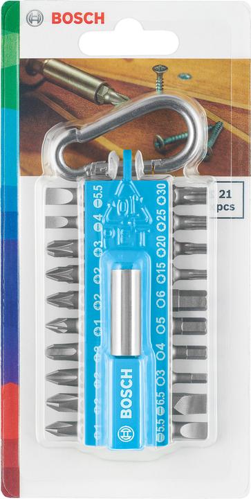 Actual product image Bosch Zubehör 21-piece screwdriver bit set with snap-hook, light blue (Hexagon socket TX)