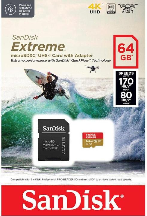 Actual product image Sandisk Extreme (64 GB, microSDXC, U3, UHS-I)