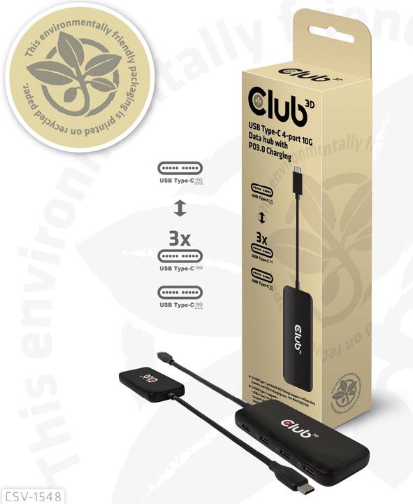 Produktbild Club 3D Club3D USB-Hub Typ C > 4x USB Typ C 10Gbps + 100W PD St/Bu retail (USB-C, 4 Ports)