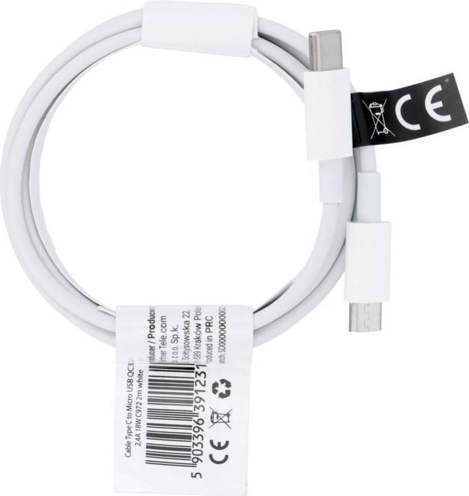 Actual product image OEM Cable Cable USB C to Micro USB QC3.0 2,4A 18W C972 2 m white (2 m, 18 W)