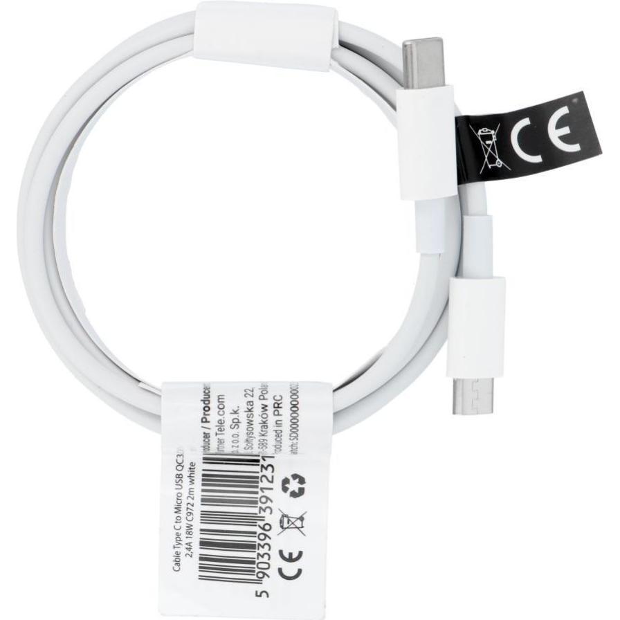 OEM Cable Cable USB C to Micro USB QC3.0 2,4A 18W C972 2 m white (2 m, 18 W), Cavo USB