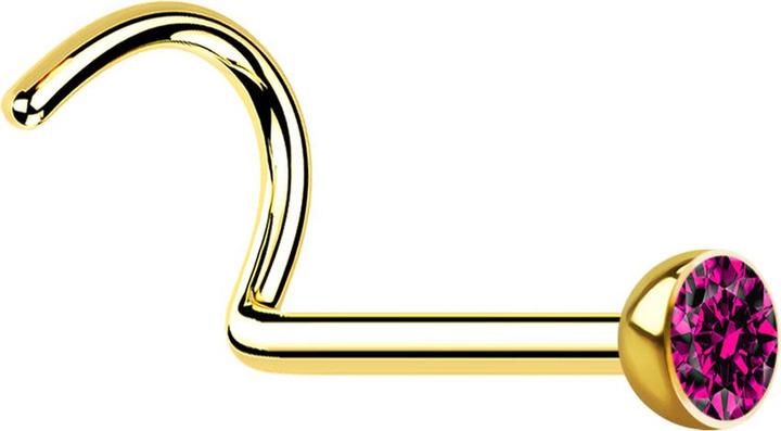 Actual product image Star Piercing Nose stud curved gold plated with crystal fuchsia (without brass, Surgical steel 316L)