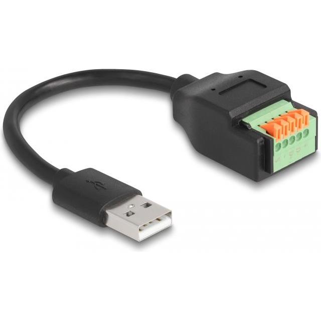 Thumbnail - Delock USB 2.0 Kabel Typ-A Stecker zu Terminalblock Adapter mit Drucktaster 15 cm (0.15 m, USB 2.0), USB Kabel
