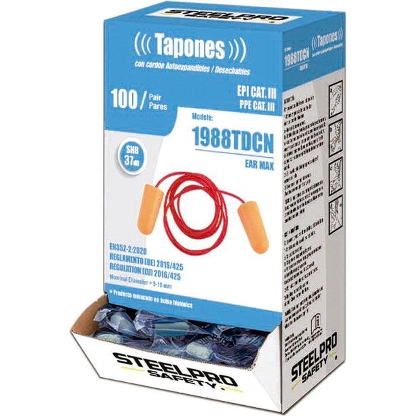 SteelPro, Protezione per l'udito, Ear max disposable earplugs with cord, box 100 units (100x)