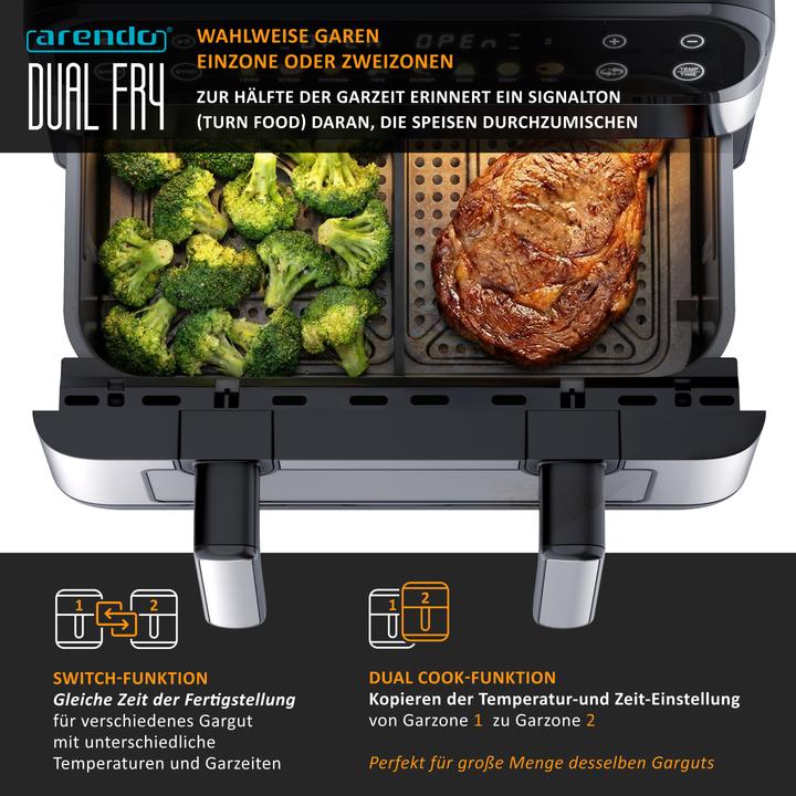 Produktbild Arendo Heissluftfritteuse XXL mit Sichtfenster, 2400 W, Vorheizen & Wenden, inkl Zubehör, Grill/Dörren