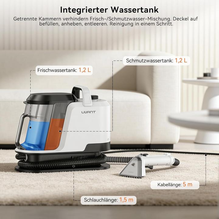 Actual product image Uwant Y100 Steam 3-in-1 Dampfreiniger mit 18KPA,1750W Heissdampf,Selbstreinigung,7-teiligem Zubehör