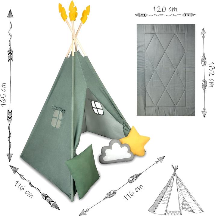 Produktbild Triton Tipi Zelt für Kinder mit Girlande, Kissen, grosser Matte und Stabilisator