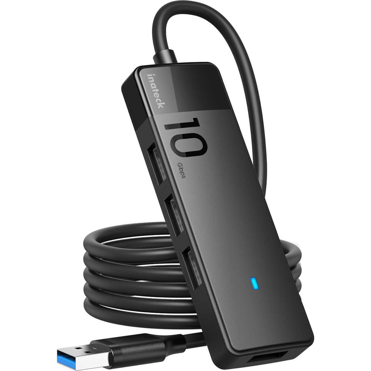 Inateck USB Hub 1m Kabel, 4 USB-A-Anschlüsse USB 3.2 Gen 2 (USB-A, 4 Porti), Docking station + Hub USB, Nero