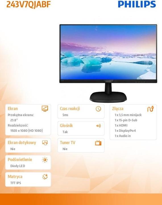 Productafbeelding Philips 243V7QJABF (1920 x 1080 Pixels, 24")