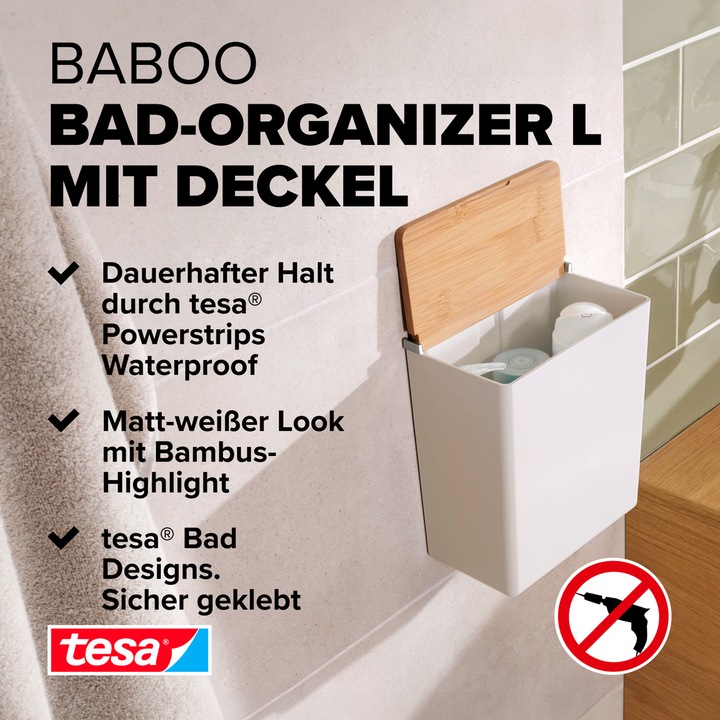 Produktbild tesa BABOO Aufbewahrungsbox mit Deckel, gross inkl. Klebelösung ohne Bohren