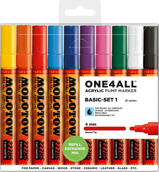 Molotow Permanentmarker One4All 227 HS nachfüllbar 4mm sortiert VE=10 Stück (Sortiert, 4 mm, 10 x)